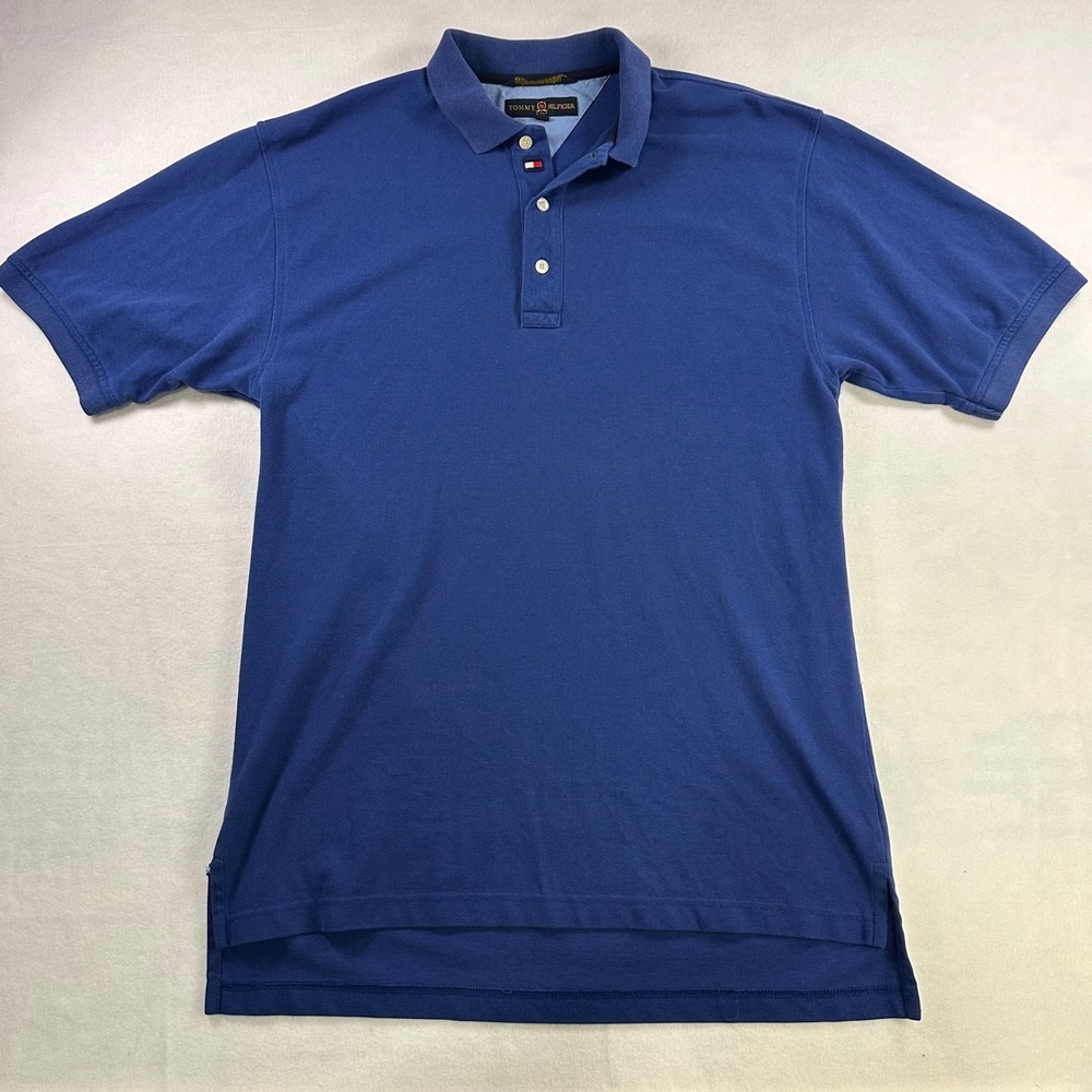 Tommy Hilfiger Golf Mens Blue Pique Cotton Polo Shirt Size M Short Sleeve Hole